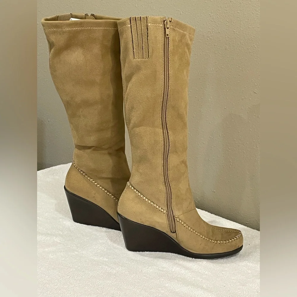 Aerosoles Gather Round Real Suede Knee High Wedge Boot |‎ Color: Tan | Size: 8